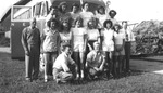 1946 - South Bend Blue Sox team in front of team bus by Elizabeth Mahon