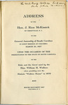 Address of the Hon. J. Rion McKissick of Greenville, S.C. To the General Assembly of South Carolina - Accession 1201 - M569 (622)