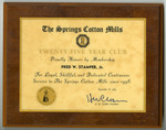 Fred Stamper Springs Cotton Mills Plaque - Accession 1867 M870 (928) by Fred Washington Stamper and Springs Cotton Mill
